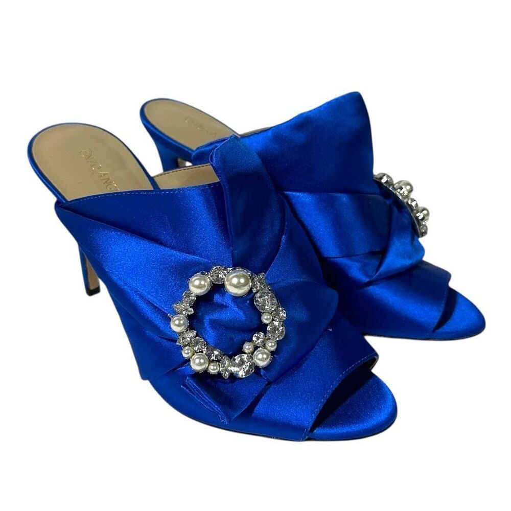 Enzo Angiolini Royal Blue Satin Embellished Mule Heels